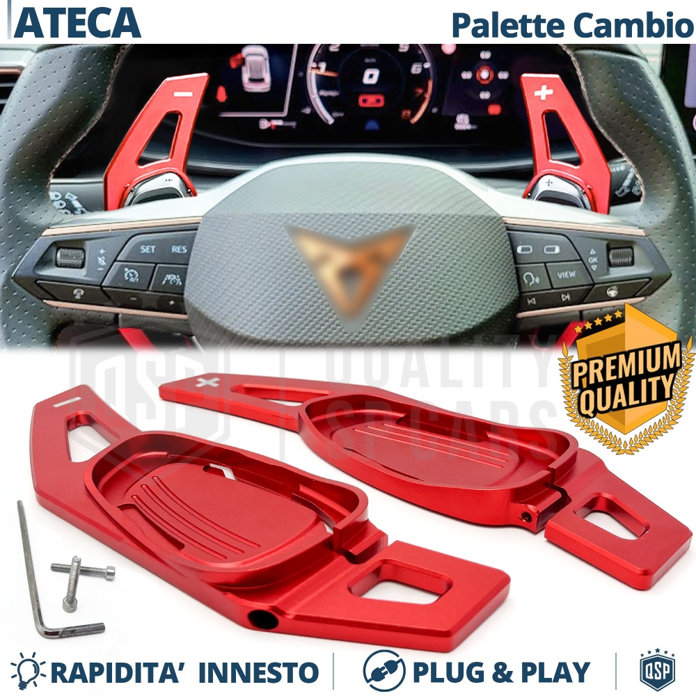 2 Levas de Volante para Cupra Ateca | Levas de Cambio en Aluminio Rojo 2 Levas de Volante para Cupra Ateca | Levas de Cambio en Aluminio Rojo