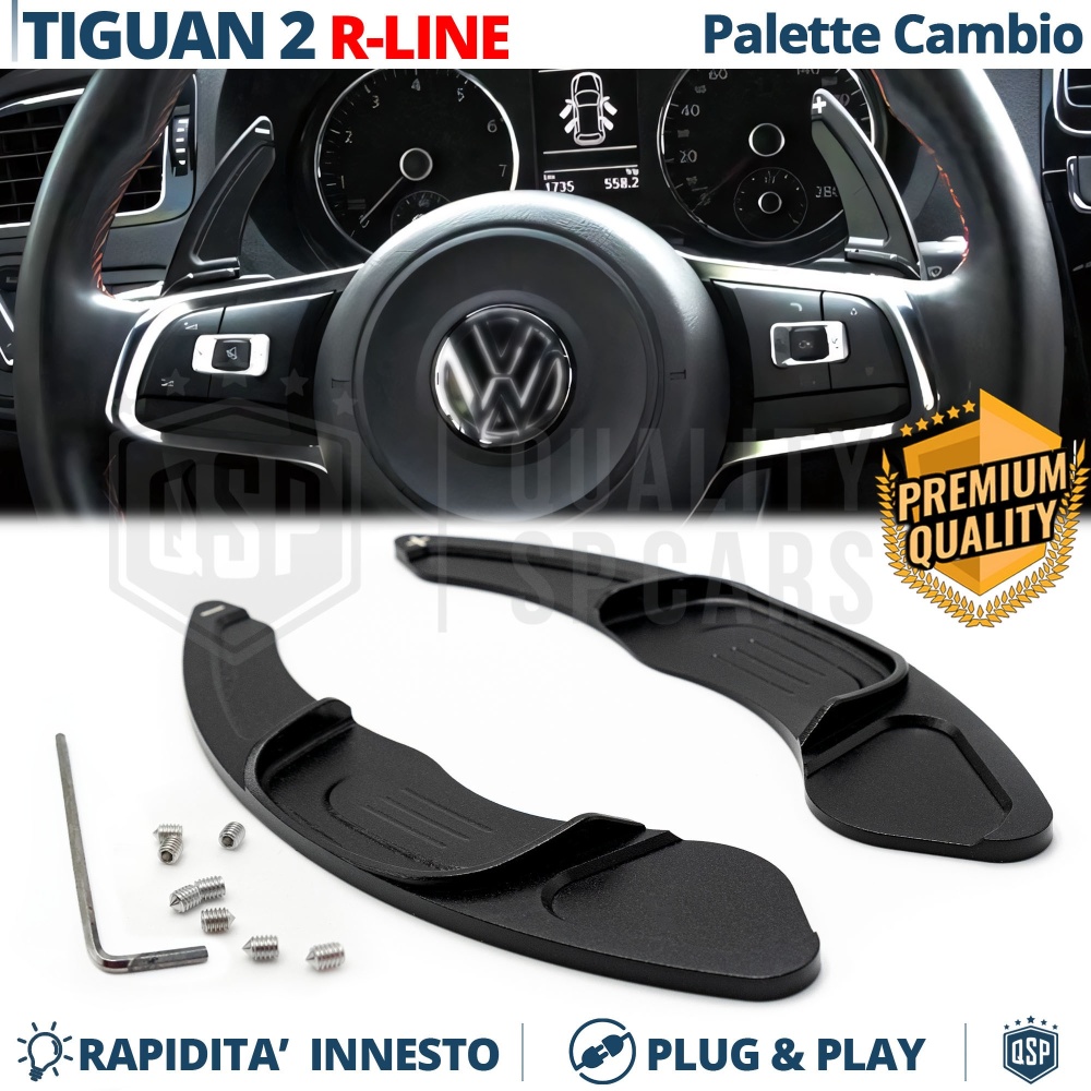 2 Levas de Volante para VOLKSWAGEN Tiguan 2 R-Line 16-22 | Levas de Cambio en Aluminio Negro