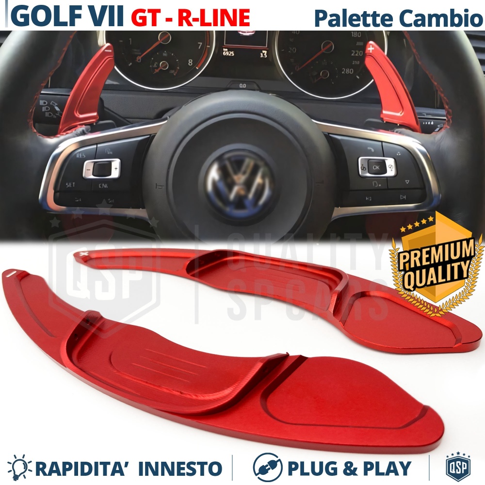 2 Levas de Volante para VOLKSWAGEN Golf 7 GTI, GTD, R | Levas de Cambio en Aluminio Rojo