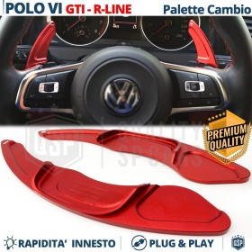 2 Levas de Volante para VOLKSWAGEN Polo 6 GTI, R-Line 17-21 | Levas de Cambio en Aluminio Rojo