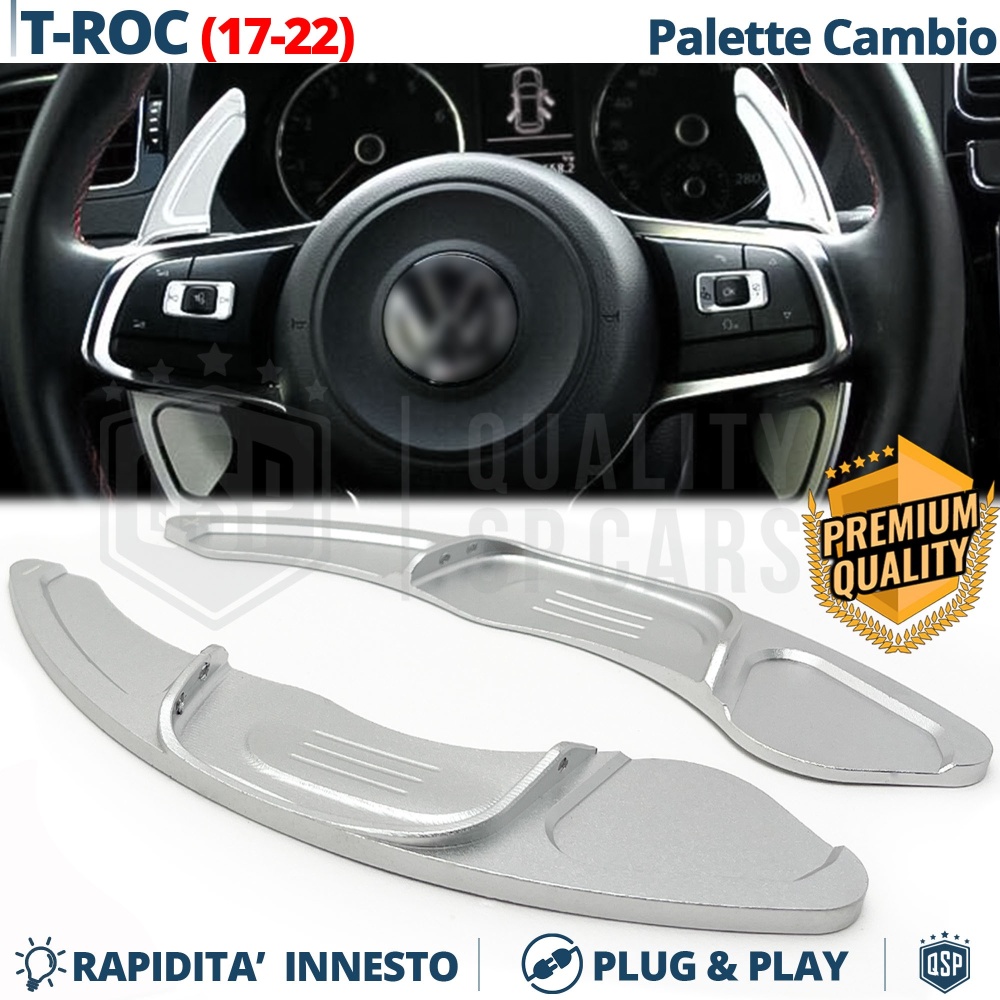 2 Steering Wheel Paddle Shift for VOLKSWAGEN T-Roc 17-22 | Silver Aluminum Paddle Shifters