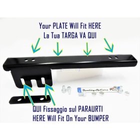 Front License Plate Holder for Chrysler, Side Relocator Bracket, in Anodized Black Steel