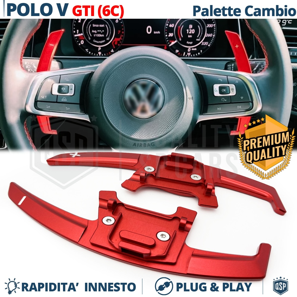 2 Levas de Volante para VW Polo 6C GTI, R-Line | Reemplazo Levas de Cambio en Aluminio Rojo 2 Levas de Volante para VW Polo 6C GTI, R-Line | Reemplazo Levas de Cambio en Aluminio Rojo