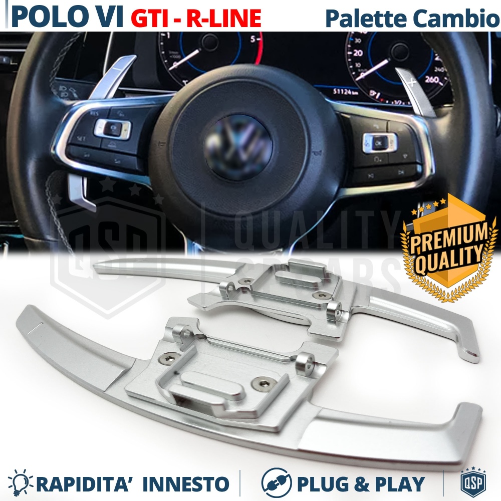2 Levas de Volante para VW Polo 6 GTI, R-Line 17-21 | Reemplazo Levas de Cambio en Aluminio Silver 2 Levas de Volante para VW Polo 6 GTI, R-Line 17-21 | Reemplazo Levas de Cambio en Aluminio Silver