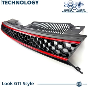 REJILLA Delantera para Vw GOLF 6 Tuning GTI Style Parrilla Negro Brillante Raya Roja