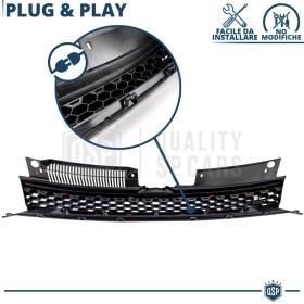 REJILLA Delantera para Vw GOLF 6 Tuning GTI Style Parrilla Negro Brillante Raya Roja
