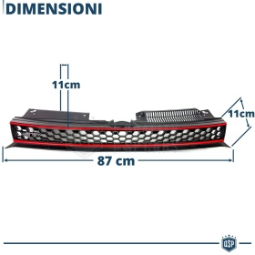 REJILLA Delantera para Vw GOLF 6 Tuning GTI Style Parrilla Negro Brillante Raya Roja