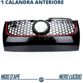 REJILLA Delantera para Vw GOLF 5 GTI Style Parrilla Tuning Negro Brillante Raya Roja
