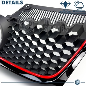 REJILLA Delantera para Vw GOLF 5 GTI Style Parrilla Tuning Negro Brillante Raya Roja