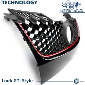 REJILLA Delantera para Vw GOLF 5 GTI Style Parrilla Tuning Negro Brillante Raya Roja