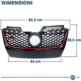 REJILLA Delantera para Vw GOLF 5 GTI Style Parrilla Tuning Negro Brillante Raya Roja
