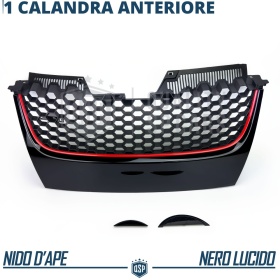 REJILLA Delantera para Vw GOLF 5 Tuning GTI Style Parrilla Negro Brillante Raya Roja