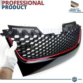 REJILLA Delantera para Vw GOLF 5 Tuning GTI Style Parrilla Negro Brillante Raya Roja