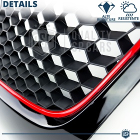 REJILLA Delantera para Vw GOLF 5 Tuning GTI Style Parrilla Negro Brillante Raya Roja