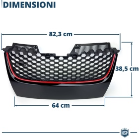 REJILLA Delantera para Vw GOLF 5 Tuning GTI Style Parrilla Negro Brillante Raya Roja
