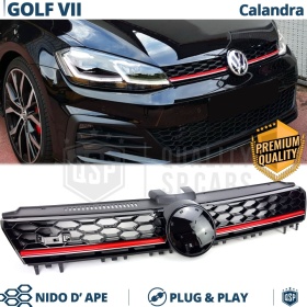 REJILLA Delantera para Vw GOLF 7 12-17 GTI Style Parrilla Tuning Negro Brillante Raya Roja