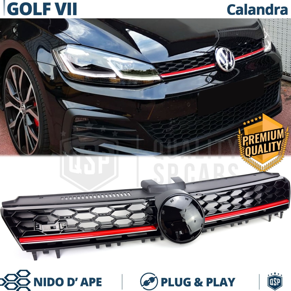 REJILLA Delantera para Vw GOLF 7 12-17 GTI Style Parrilla Tuning Negro Brillante Raya Roja REJILLA Delantera para Vw GOLF 7 12-17 GTI Style Parrilla Tuning Negro Brillante Raya Roja