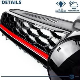 REJILLA Delantera para Vw GOLF 7 12-17 GTI Style Parrilla Tuning Negro Brillante Raya Roja