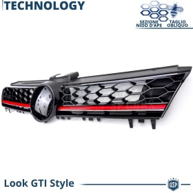 REJILLA Delantera para Vw GOLF 7 12-17 GTI Style Parrilla Tuning Negro Brillante Raya Roja