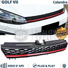 REJILLA Delantera para Vw GOLF 7 12-17 Tuning GTI Style Parrilla Negro Brillante Raya Roja
