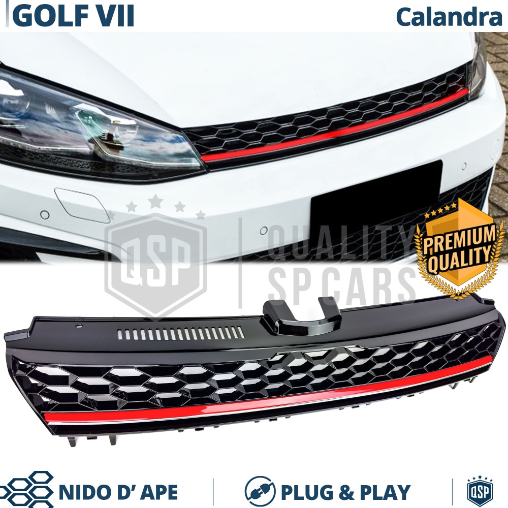 REJILLA Delantera para Vw GOLF 7 12-17 Tuning GTI Style Parrilla Negro Brillante Raya Roja REJILLA Delantera para Vw GOLF 7 12-17 Tuning GTI Style Parrilla Negro Brillante Raya Roja