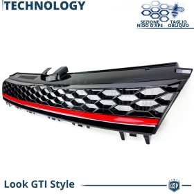 REJILLA Delantera para Vw GOLF 7 12-17 Tuning GTI Style Parrilla Negro Brillante Raya Roja