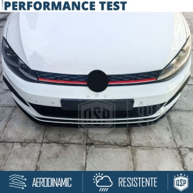 Grill KÜHLERGRILL für VW Golf 7 von 2017 GTI-Stil Tuning, Wabengitter, Glänzend Schwarz, Rot Gestreift