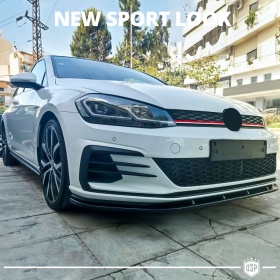 Grill KÜHLERGRILL für VW Golf 7 von 2017 GTI-Stil Tuning, Wabengitter, Glänzend Schwarz, Rot Gestreift