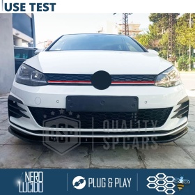Grill KÜHLERGRILL für VW Golf 7 von 2017 GTI-Stil Tuning, Wabengitter, Glänzend Schwarz, Rot Gestreift