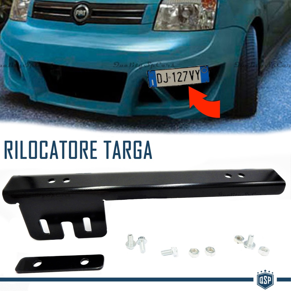 Soporte de Matrícula Delantera para Fiat, Kit de Reubicación Lateral, en Acero Negro Anodizado Soporte de Matrícula Delantera para Fiat, Kit de Reubicación Lateral, en Acero Negro Anodizado