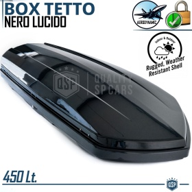 Cofre de Techo de Coche 450 Litros | Portaequipajes Aerodinámico Negro Brillante con Doble Apertura
