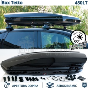 Cofre de Techo de Coche 450 Litros | Portaequipajes Aerodinámico Negro Brillante con Doble Apertura