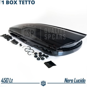 Cofre de Techo de Coche 450 Litros | Portaequipajes Aerodinámico Negro Brillante con Doble Apertura