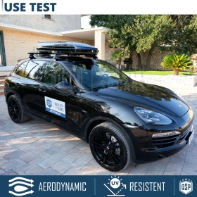 Cofre de Techo de Coche 450 Litros | Portaequipajes Aerodinámico Negro Brillante con Doble Apertura