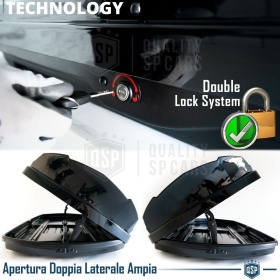 Cofre de Techo de Coche 450 Litros | Portaequipajes Aerodinámico Negro Brillante con Doble Apertura