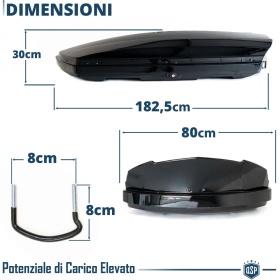 Cofre de Techo de Coche 450 Litros | Portaequipajes Aerodinámico Negro Brillante con Doble Apertura