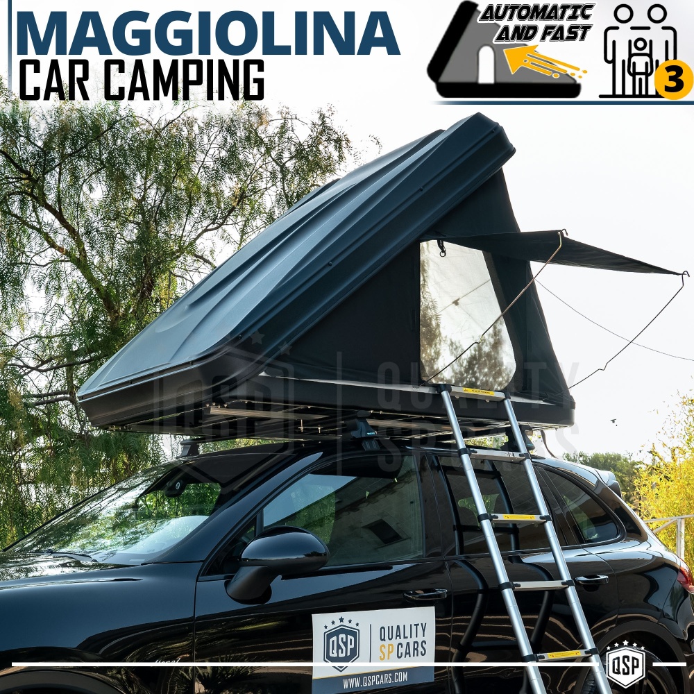 Tienda de Campaña de Techo para Coche Rígida Profesional Aerodinámica | Camping 3 Plazas ALTURA EXTRA