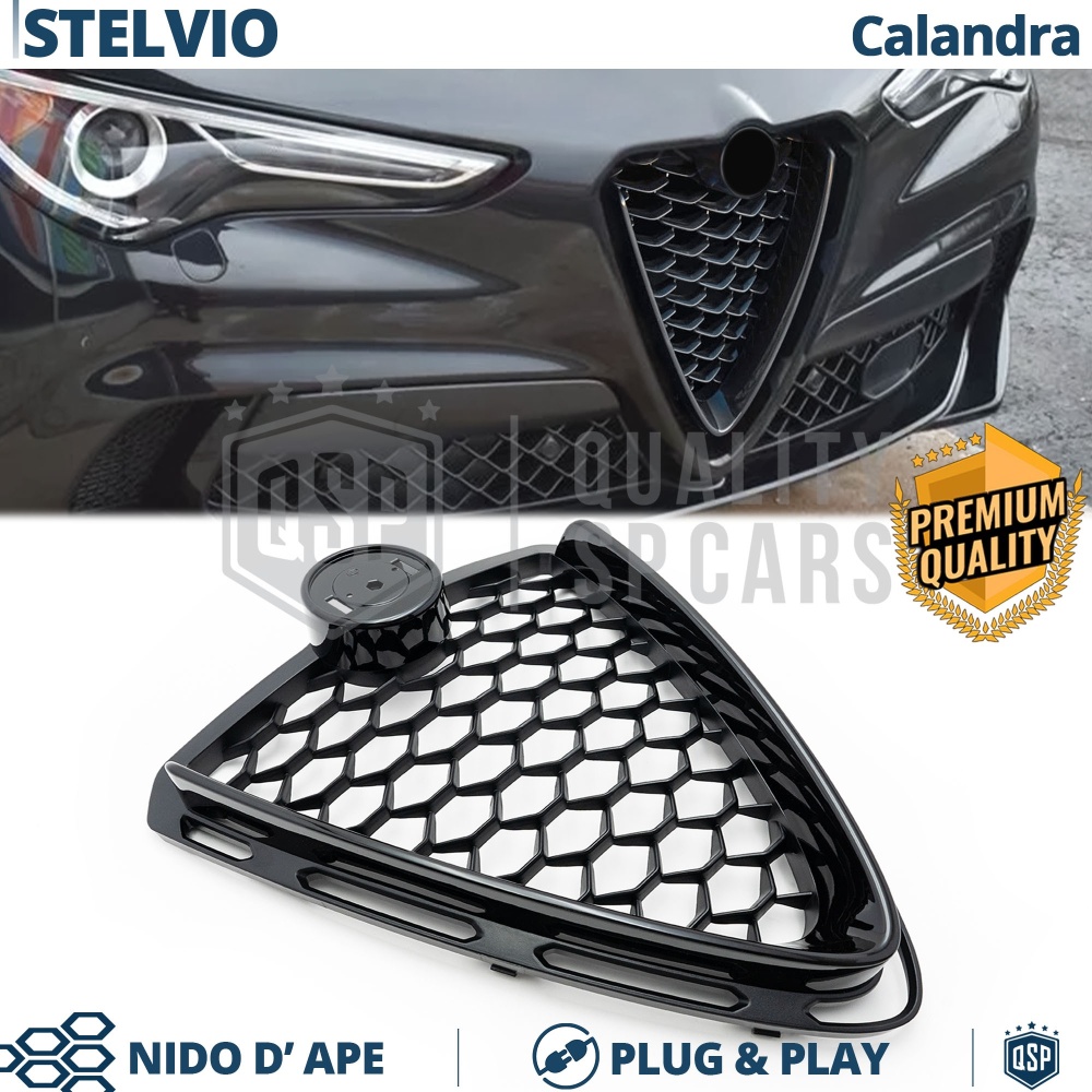 REJILLA Delantera para Alfa Romeo Stelvio Parrilla Tuning NEGRO BRILLANTE Nido de Abeja REJILLA Delantera para Alfa Romeo Stelvio Parrilla Tuning NEGRO BRILLANTE Nido de Abeja
