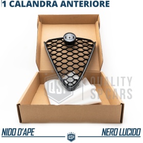 REJILLA Delantera para Alfa Romeo Giulia Parrilla Tuning NEGRO BRILLANTE Nido de Abeja