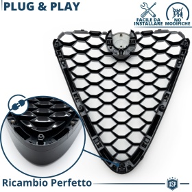 REJILLA Delantera para Alfa Romeo Giulia Parrilla Tuning NEGRO BRILLANTE Nido de Abeja