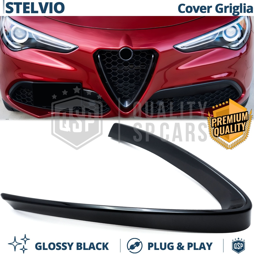 Borde de Rejilla para Alfa Romeo Stelvio, Forma de V Negro Brillante | Borde Decorativo Tuning Borde de Rejilla para Alfa Romeo Stelvio, Forma de V Negro Brillante | Borde Decorativo Tuning