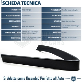 Borde de Rejilla para Alfa Romeo Stelvio, Forma de V Negro Brillante | Borde Decorativo Tuning