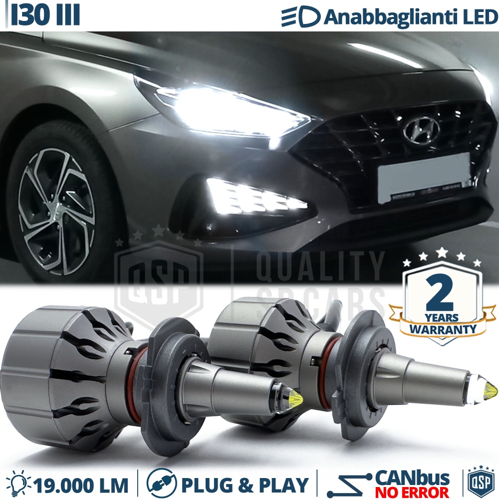 Kit LED H7 para Hyundai i30 3 Luces de Cruce | Bombillas LED CANbus Blanco Frío | 6000K 19000LM