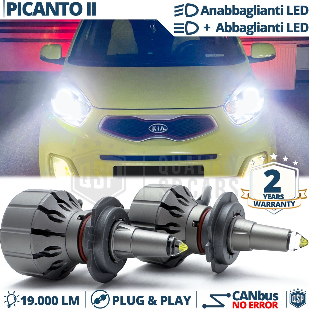 Kit LED H7 para Kia Picanto 2 (11-17) Luces de Cruce + Carretera | Bombillas CANbus Blanco Frío | 6000K 19000LM