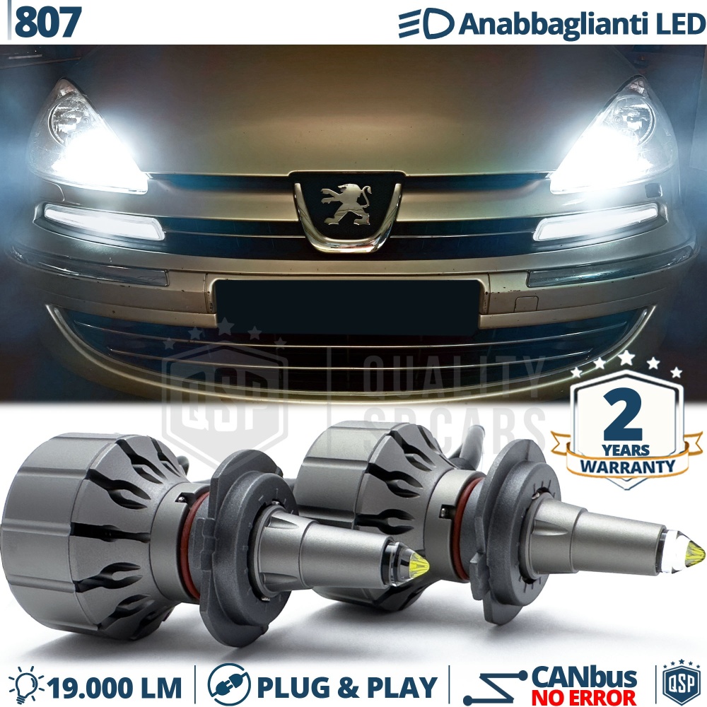 Kit LED H7 para Peugeot 807 Luces de Cruce | Bombillas LED CANbus Blanco Frío | 6000K 19000LM