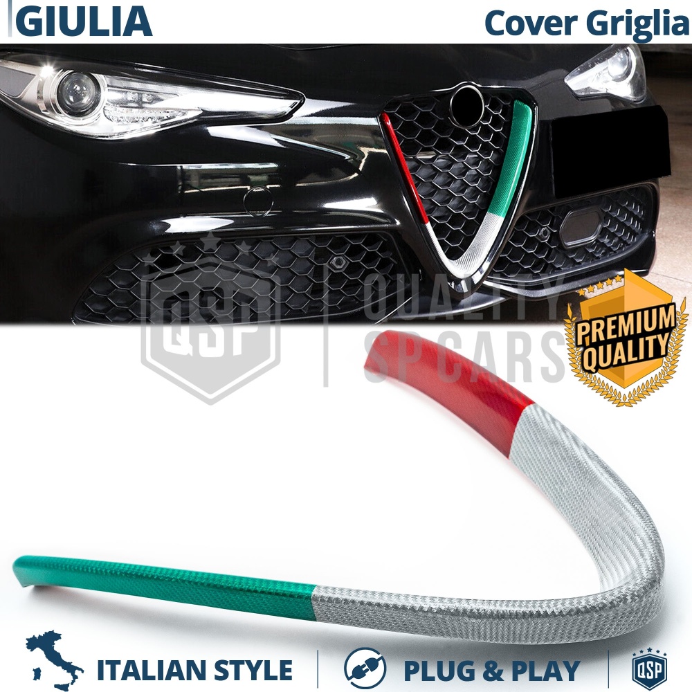 Borde de Rejilla V para Alfa Giulia, Bandera ITALIANA FIBRA DE CARBONO Real | Borde Tuning Borde de Rejilla V para Alfa Giulia, Bandera ITALIANA FIBRA DE CARBONO Real | Borde Tuning