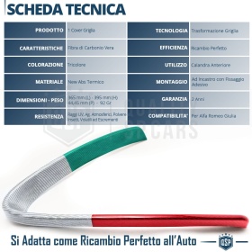 Borde de Rejilla V para Alfa Giulia, Bandera ITALIANA FIBRA DE CARBONO Real | Borde Tuning