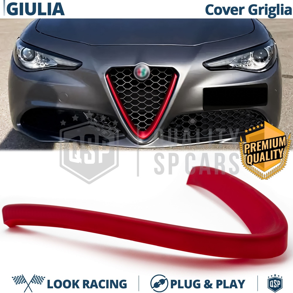 Borde de Rejilla para Alfa Romeo Giulia, Forma de V Rojo | Borde Decorativo Tuning Borde de Rejilla para Alfa Romeo Giulia, Forma de V Rojo | Borde Decorativo Tuning