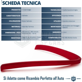 Borde de Rejilla para Alfa Romeo Giulia, Forma de V Rojo | Borde Decorativo Tuning