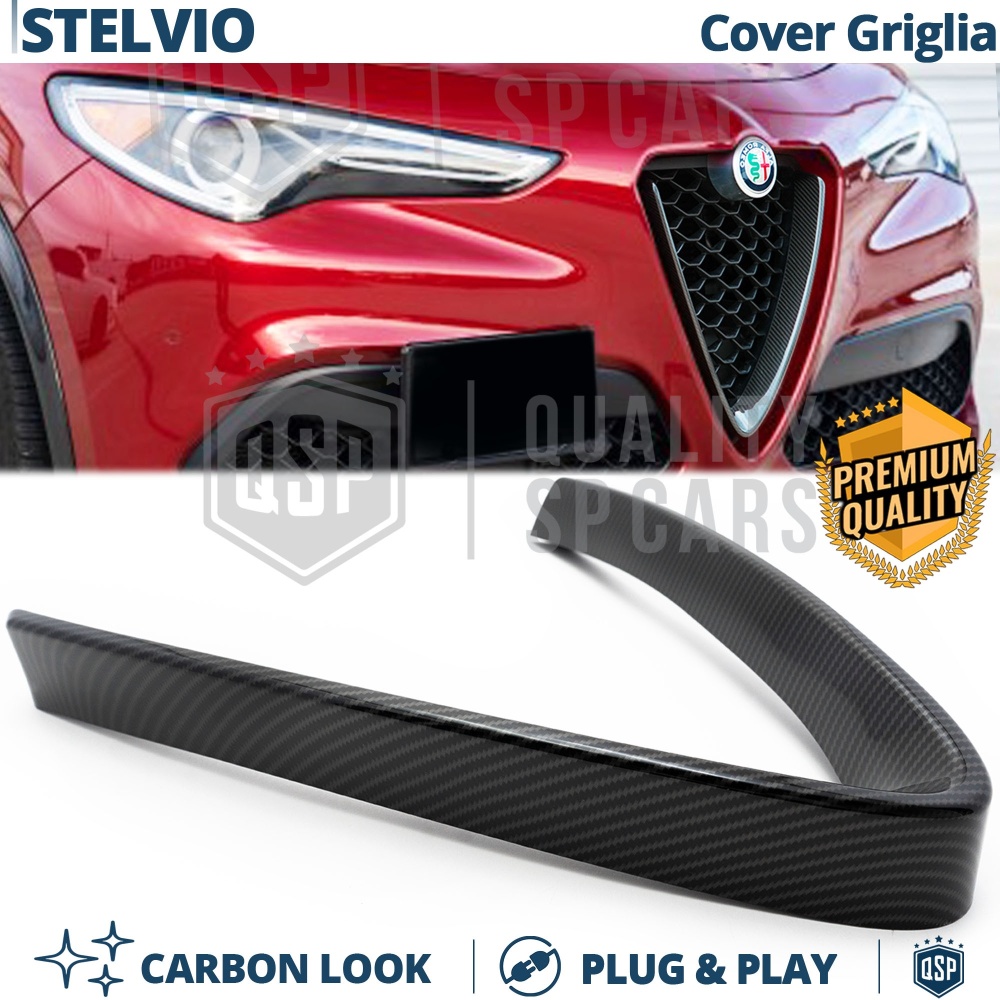 Borde de Rejilla para Alfa Romeo Stelvio, Forma de V Carbón Negro | Borde Decorativo Tuning Borde de Rejilla para Alfa Romeo Stelvio, Forma de V Carbón Negro | Borde Decorativo Tuning